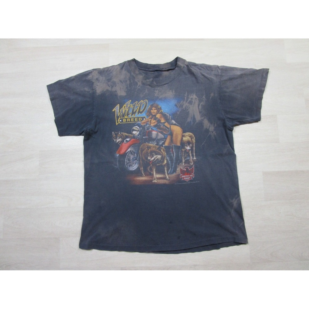 Vintage 3D Emblem T Shirt (L) "Wild Breed" American Biker Zanesville, Ohio Faded